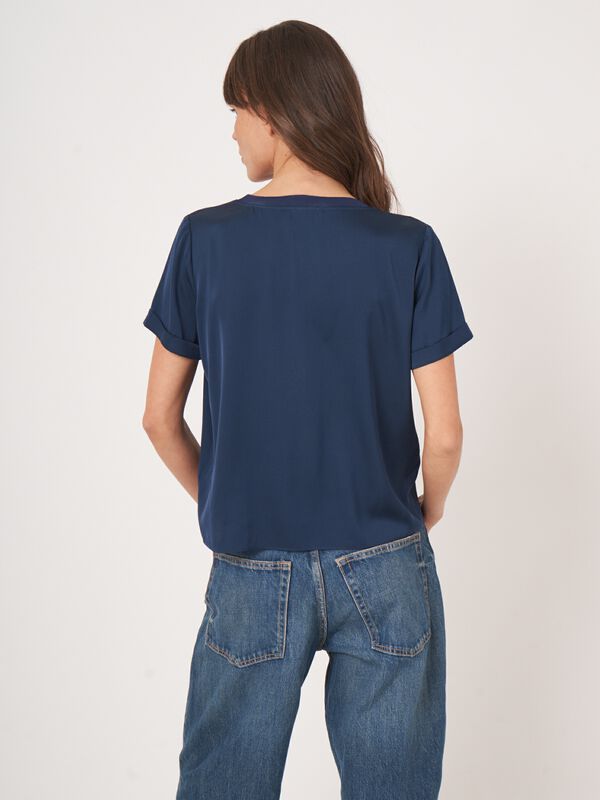 Women&rsquo;s stretch silk top with rolled sleeves | repeat image number 2