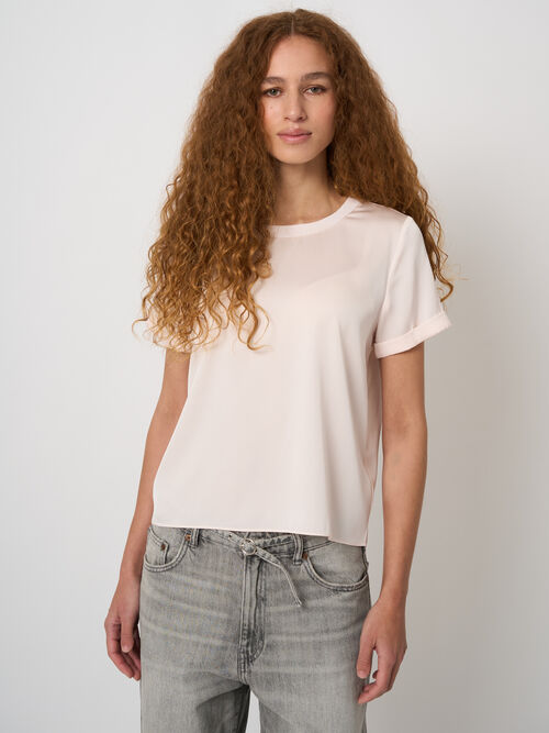 Women&rsquo;s stretch silk top with rolled sleeves | repeat