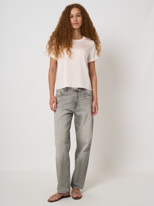 Women&rsquo;s stretch silk top with rolled sleeves | repeat