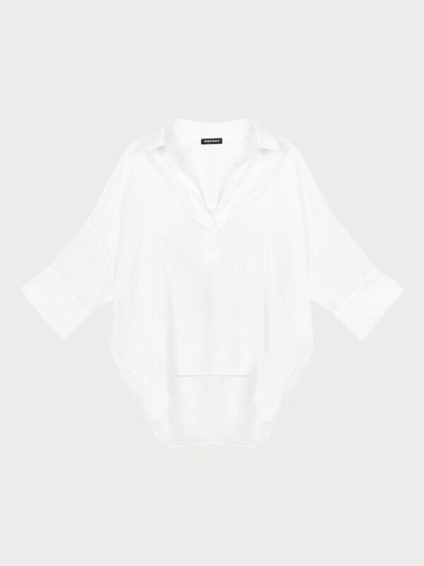 Oversized linnen blouse met polokraag image number 5