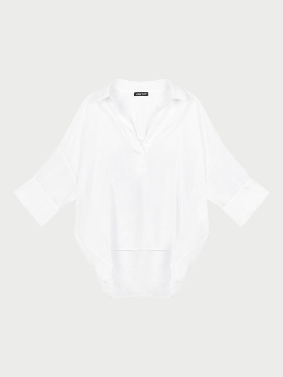 Oversized linen blouse with polo neck image number 5