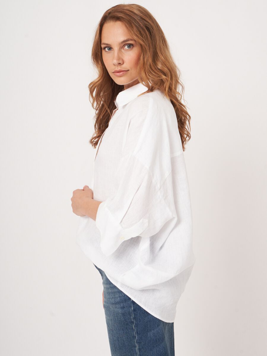 Oversized linen blouse with polo neck image number 8