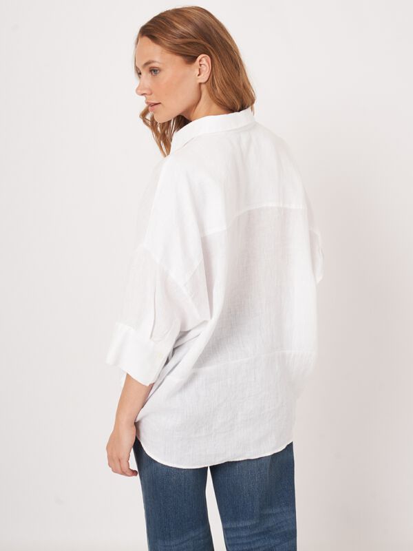 Oversized linnen blouse met polokraag image number 9