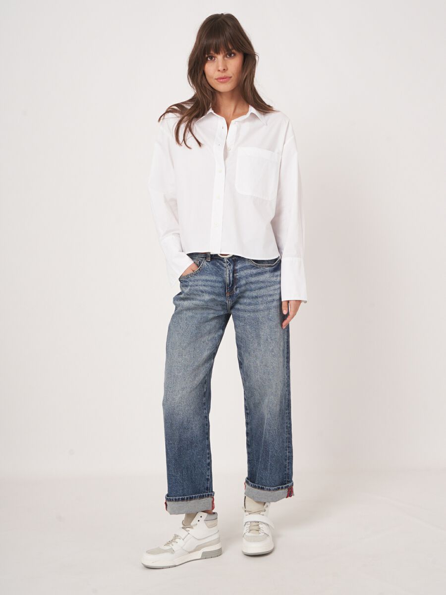 Kort en oversized katoenen hemd  image number 5