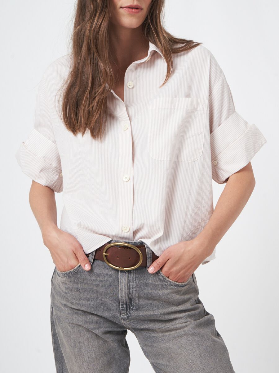 Gestreept hemd met omgeslagen manchet image number 4