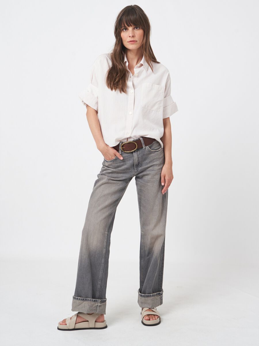 Gestreept hemd met omgeslagen manchet image number 6