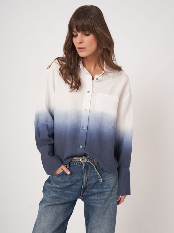 Linen blend shirt with dip dye print image number 0