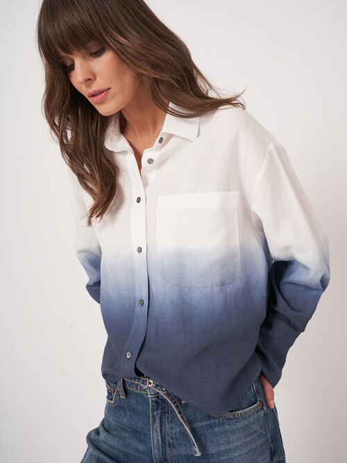 Linen blend shirt with dip dye print