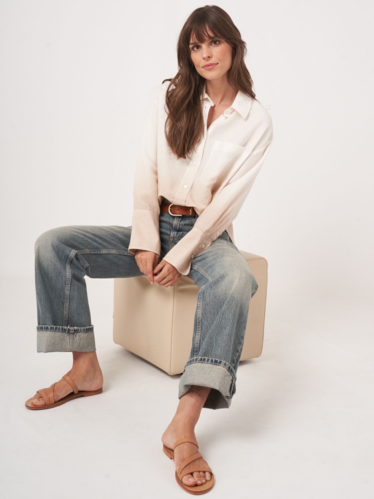REPEAT cashmere Hemdblouse met dipdye print van linnen-mix