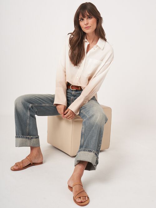 Hemdblouse met dipdye print van linnen-mix