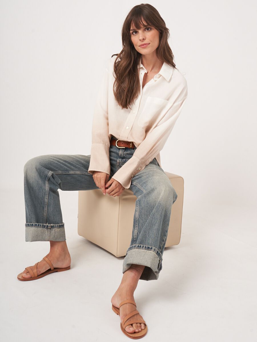 Linen blend shirt with dip dye print image number 0