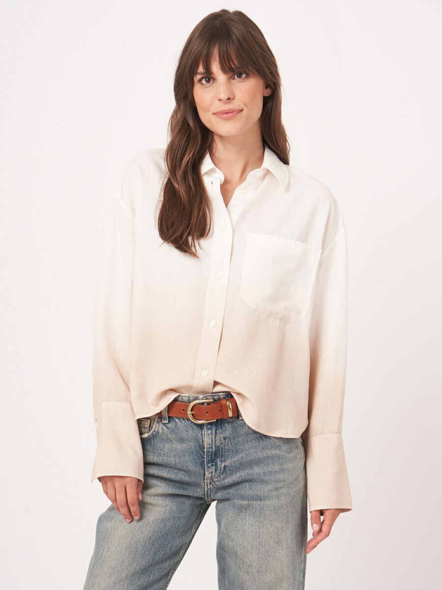 Hemdblouse met dipdye print van linnen-mix image number 1