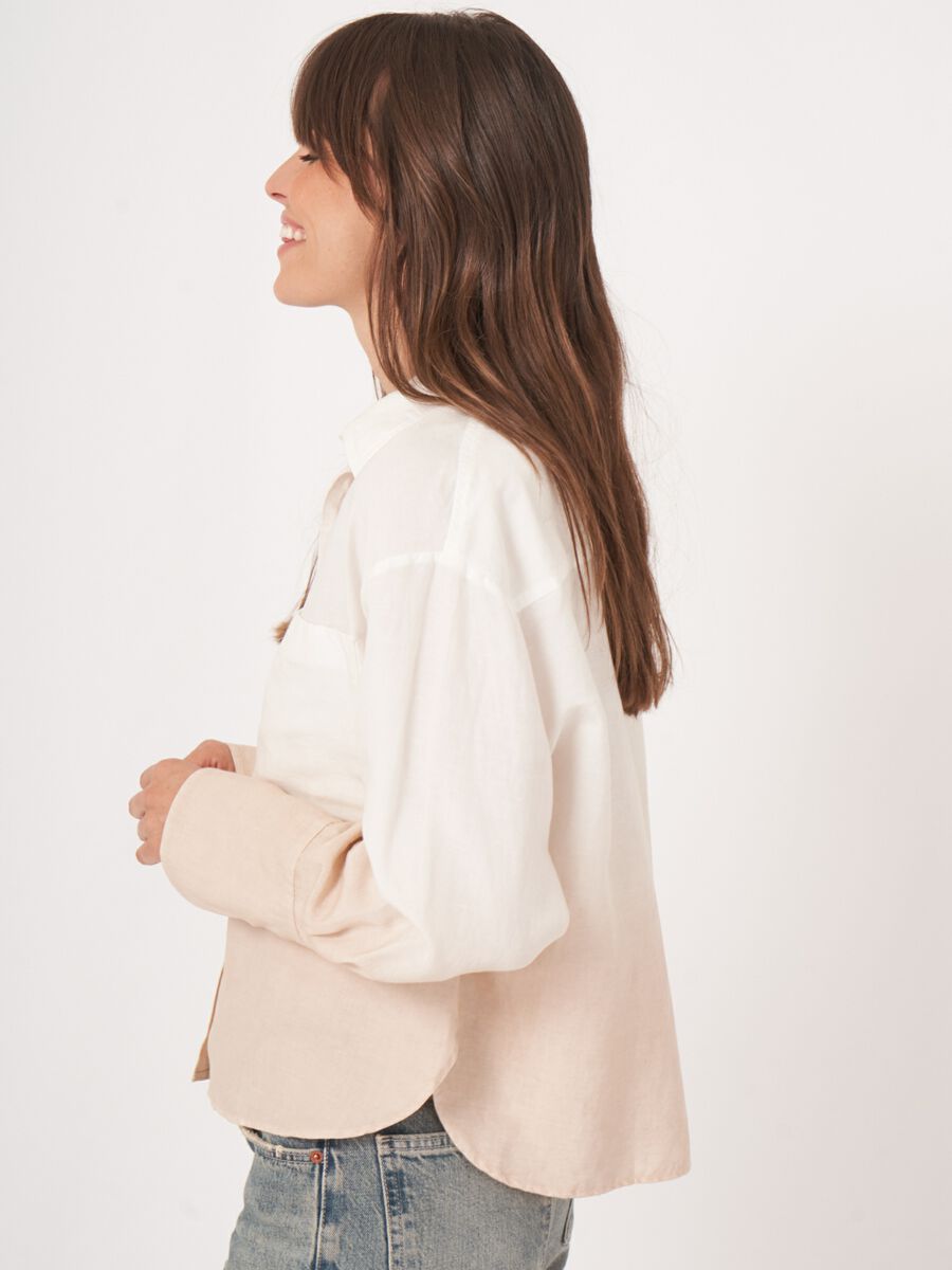 Hemdblouse met dipdye print van linnen-mix image number 2