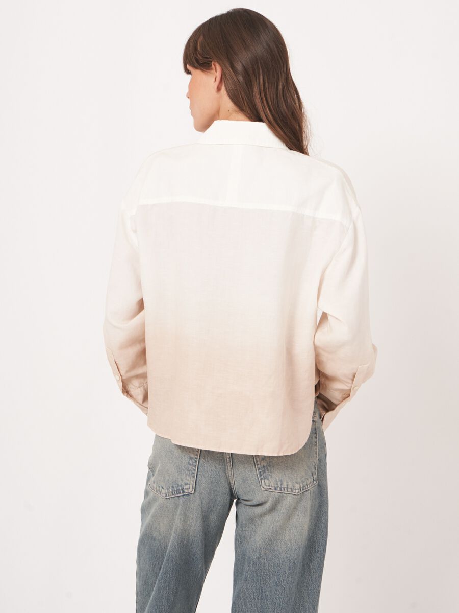 Hemdblouse met dipdye print van linnen-mix image number 3