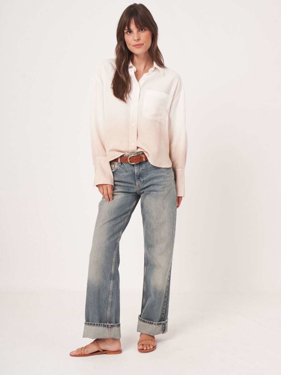 Linen blend shirt with dip dye print image number 3