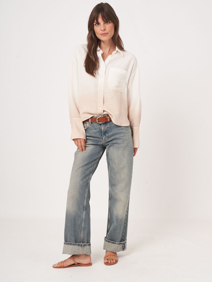 Hemdblouse met dipdye print van linnen-mix image number 4