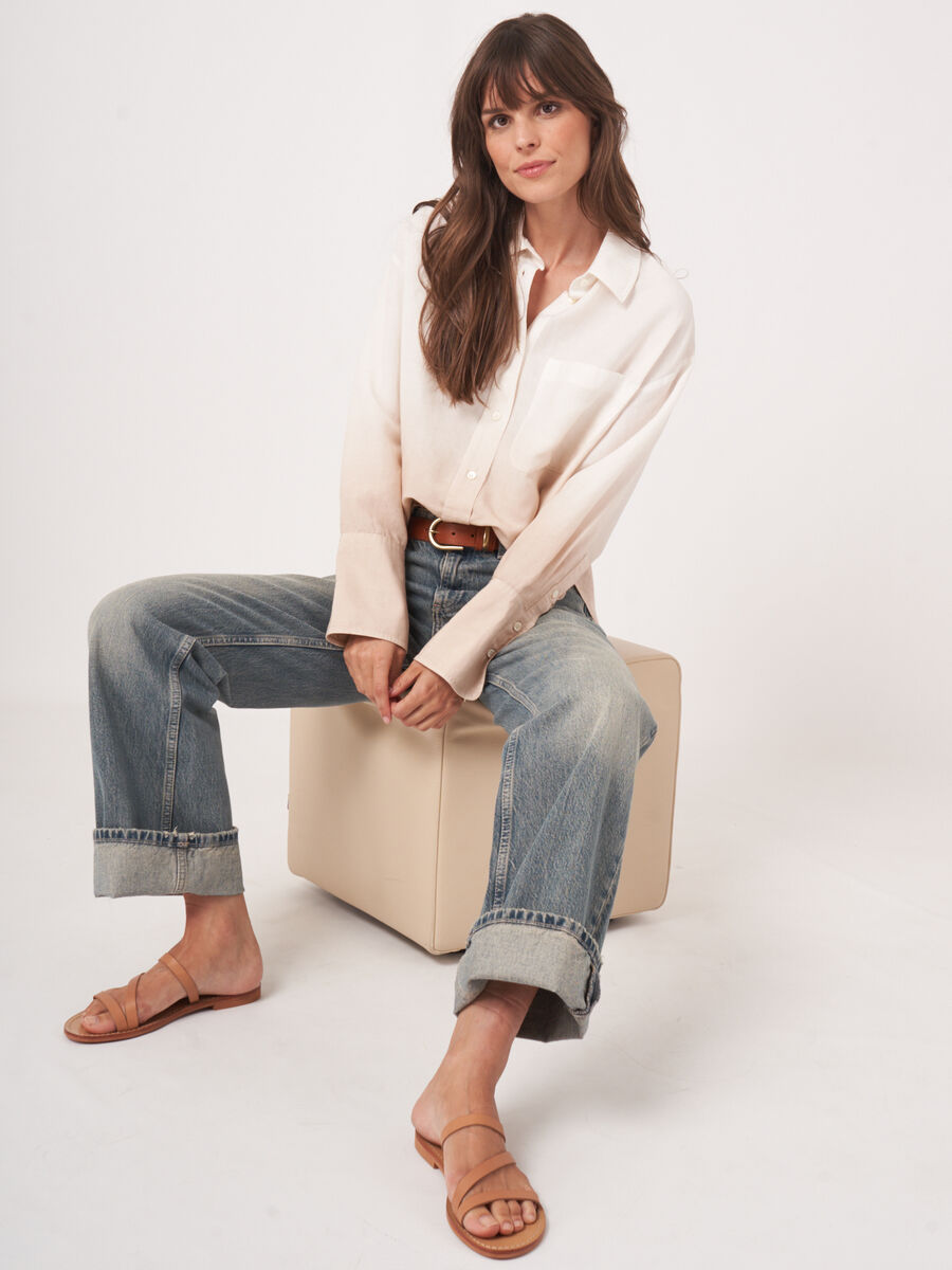 Linen blend shirt with dip dye print image number 4