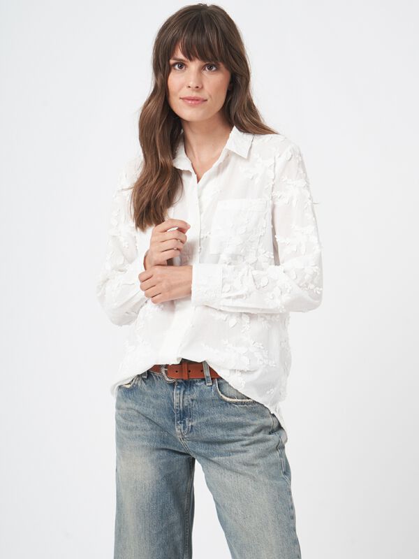 Cotton shirt with embroidered flowers image number 0
