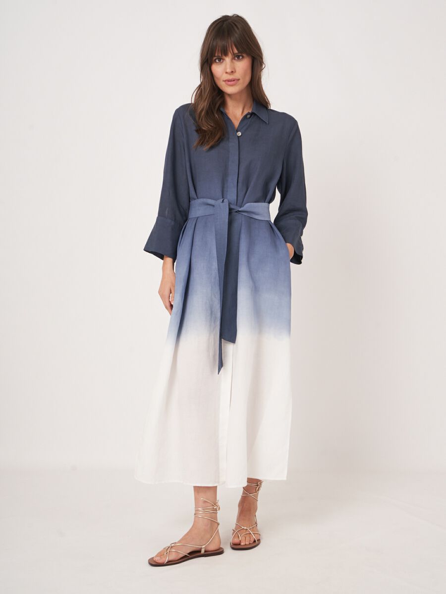 Linen blend shirt dress with dip dye print image number 0