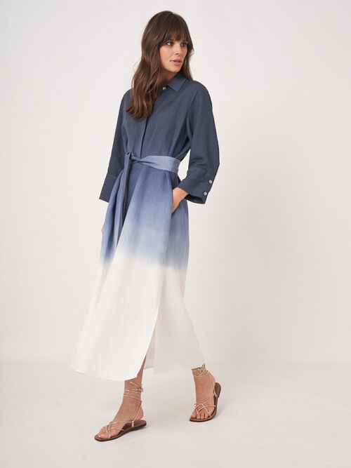 Linen blend shirt dress with dip dye print