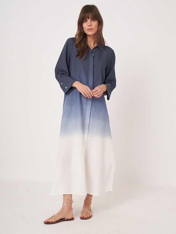 Robe chemise avec motif dégradé en mélange de lin  image number 2