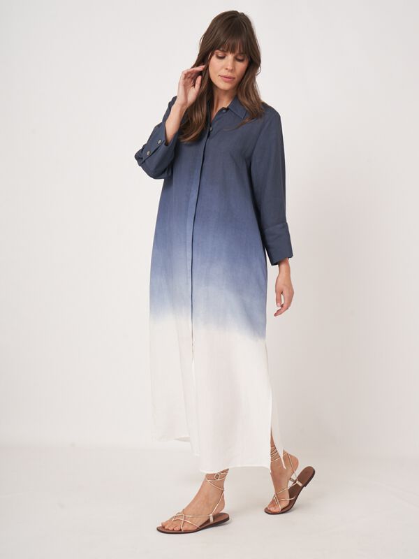 Robe chemise avec motif dégradé en mélange de lin  image number 3