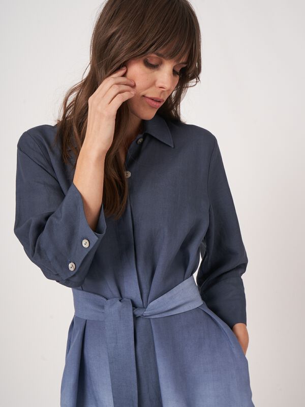 Robe chemise avec motif dégradé en mélange de lin  image number 4