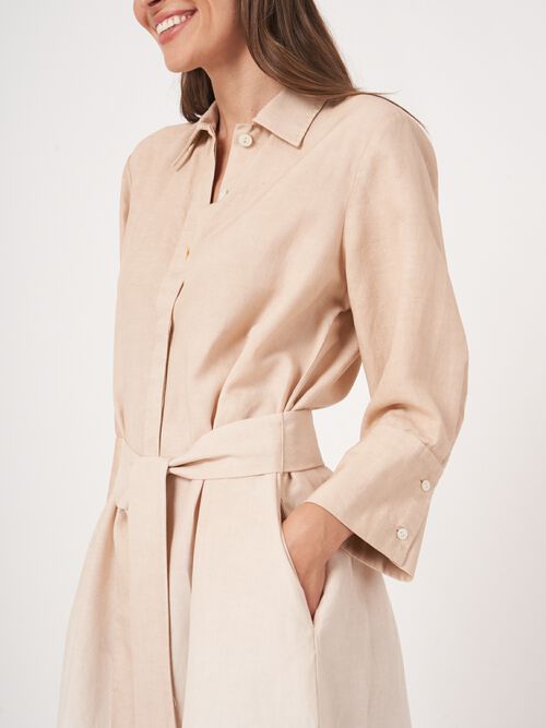 Linen blend shirt dress with dip dye print