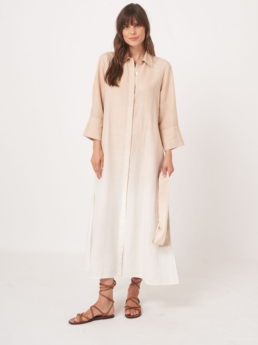 Hemdkleid mit Dip Dye Druck aus Leinenmischung image number 3
