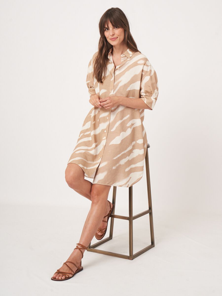 Linen blend shirt dress with animal print image number 0