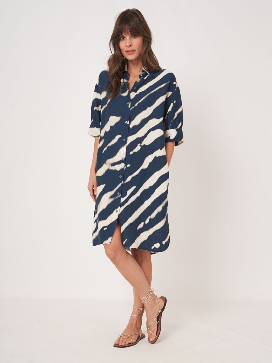 Linen blend shirt dress with animal print image number 1