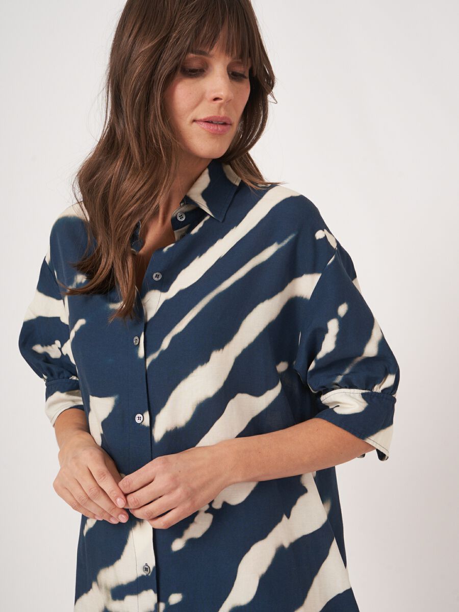 Linen blend shirt dress with animal print image number 2