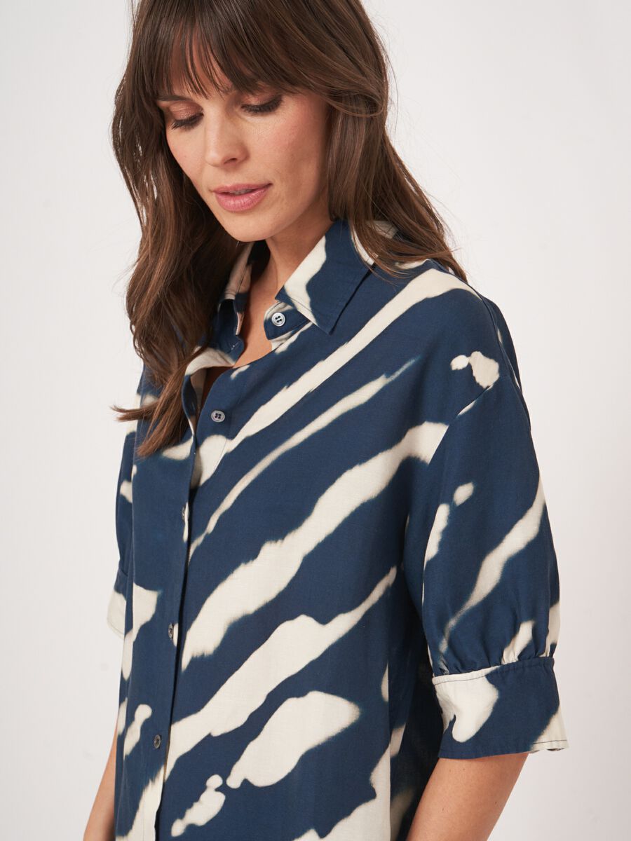 Linen blend shirt dress with animal print image number 5