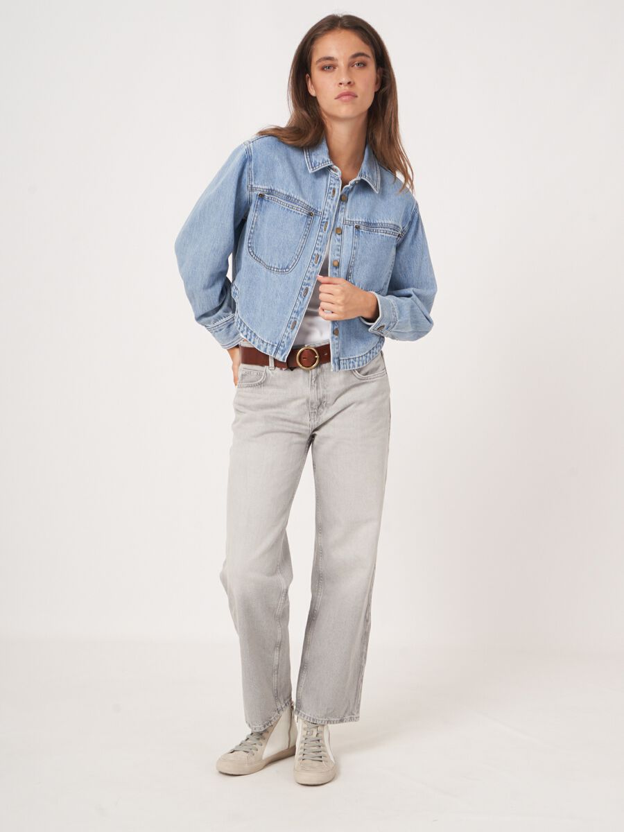 Soft cropped denim jacket image number 11