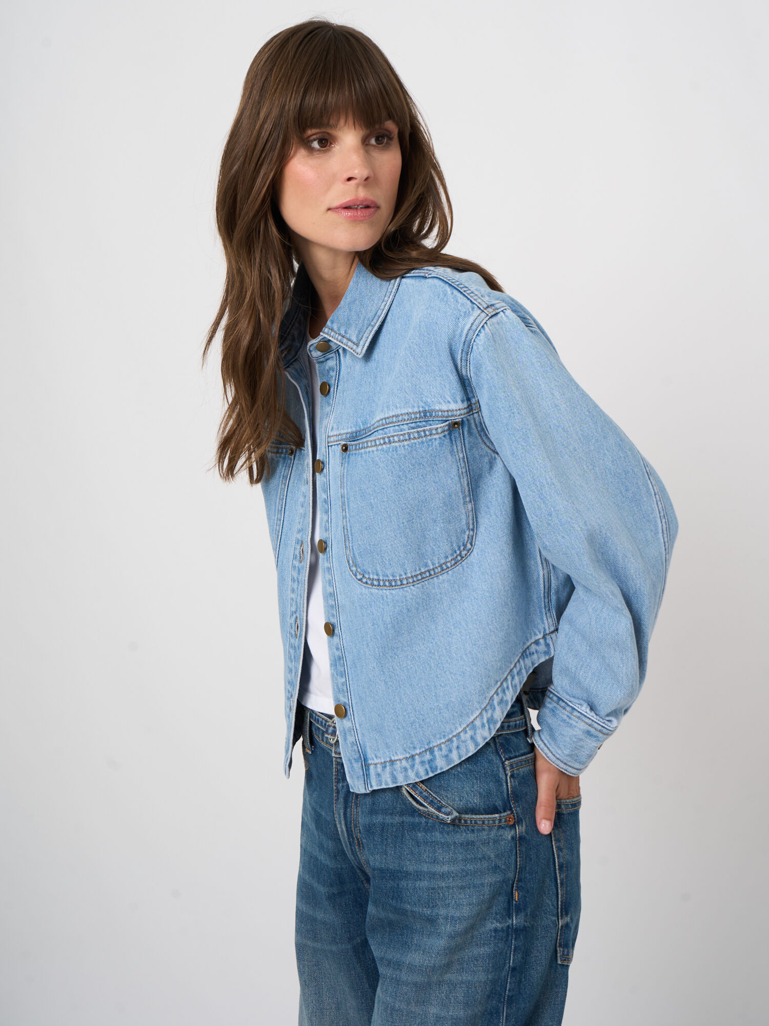 Cotton Denim Shirt Jacket | REPEAT cashmere