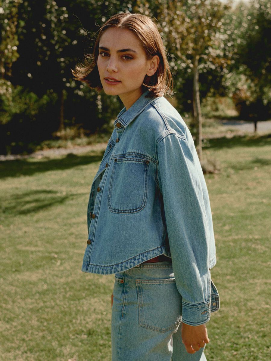Soft cropped denim jacket image number 2