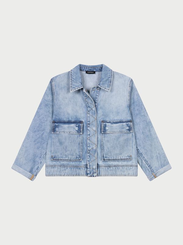 Denim jasje met oversized zakken image number 0