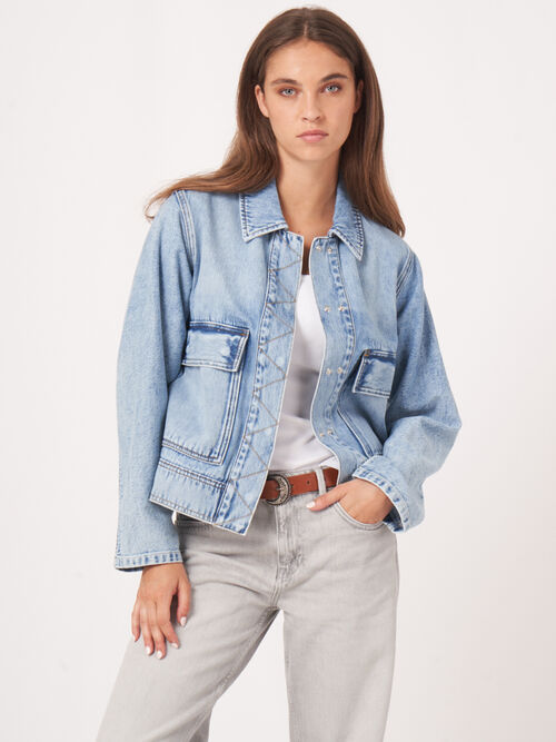 Denim jacket with oversized pockets