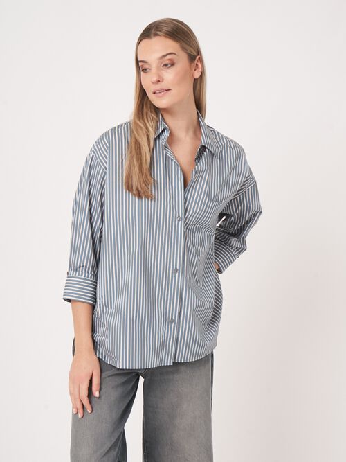 Katoenen shirt met strepen en omgeslagen manchetten