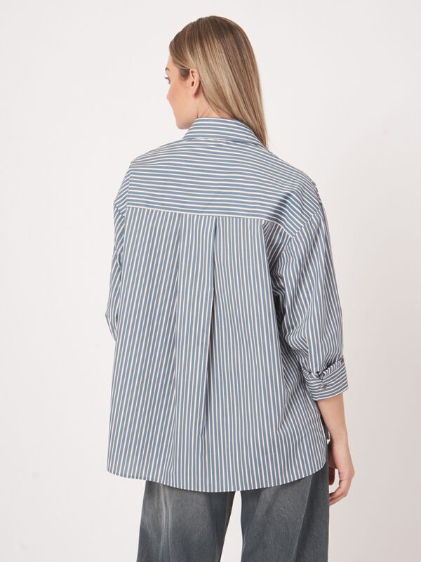 Katoenen shirt met strepen en omgeslagen manchetten image number 7