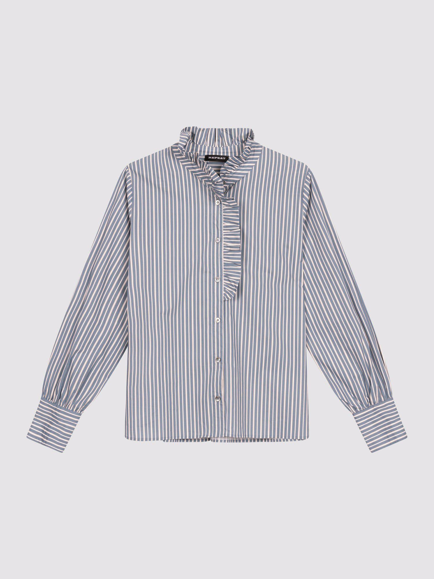 Gestreepte blouse met ruffle kraag afbeelding