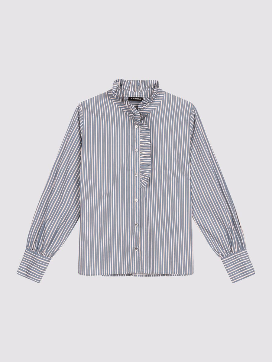 Striped blouse with ruffle collar image number 0