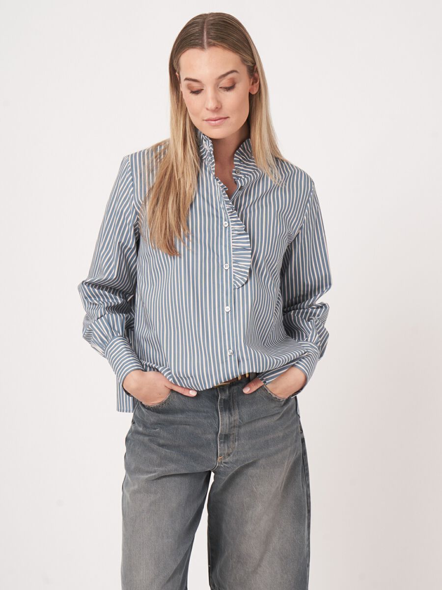 Striped blouse with ruffle collar image number 2