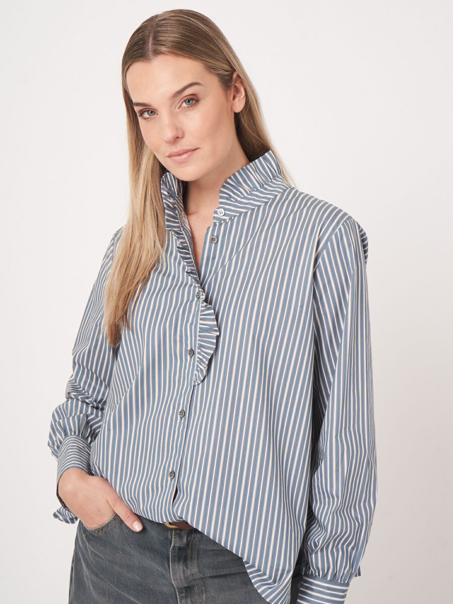 Striped blouse with ruffle collar image number 3