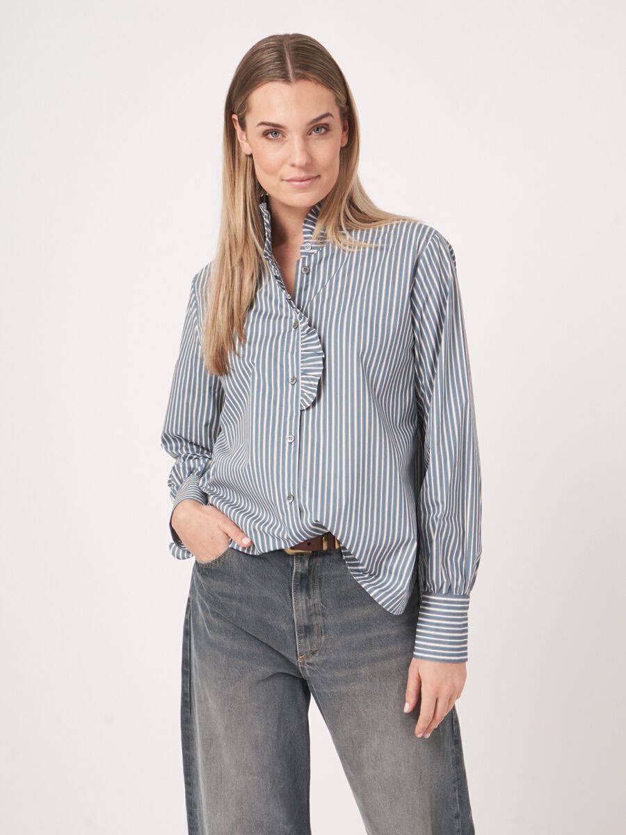 Striped blouse with ruffle collar image number 4