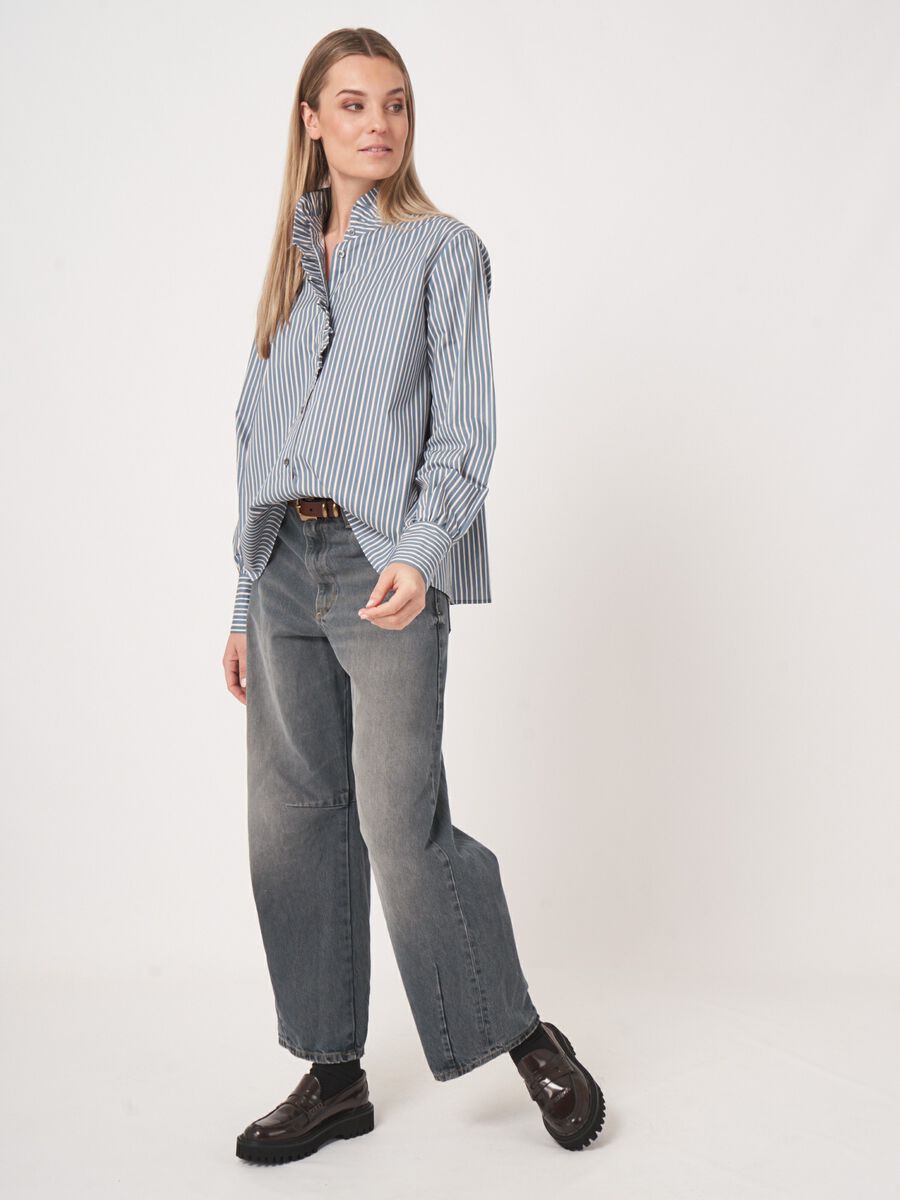 Striped blouse with ruffle collar image number 7