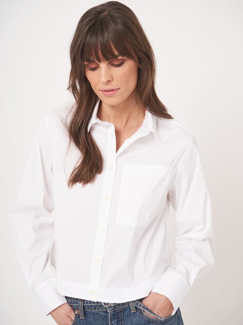 Poplin blouse van stretch katoen