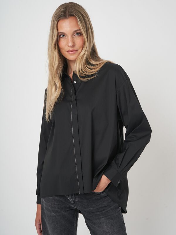 A-lijn blouse van stretchkatoen met overhemdkraag image number 0