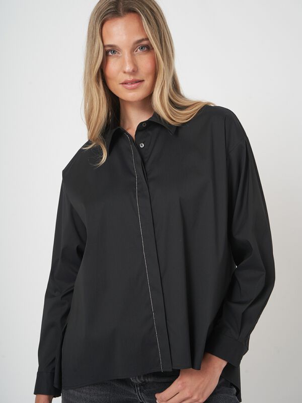 A-lijn blouse van stretchkatoen met overhemdkraag image number 1