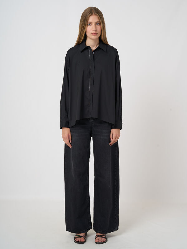 A-lijn blouse van stretchkatoen met overhemdkraag image number 2